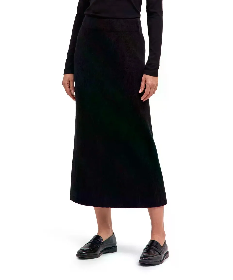 falke-selection-ribbed-midi-rock-damen-schwarz-lammwolle image 1