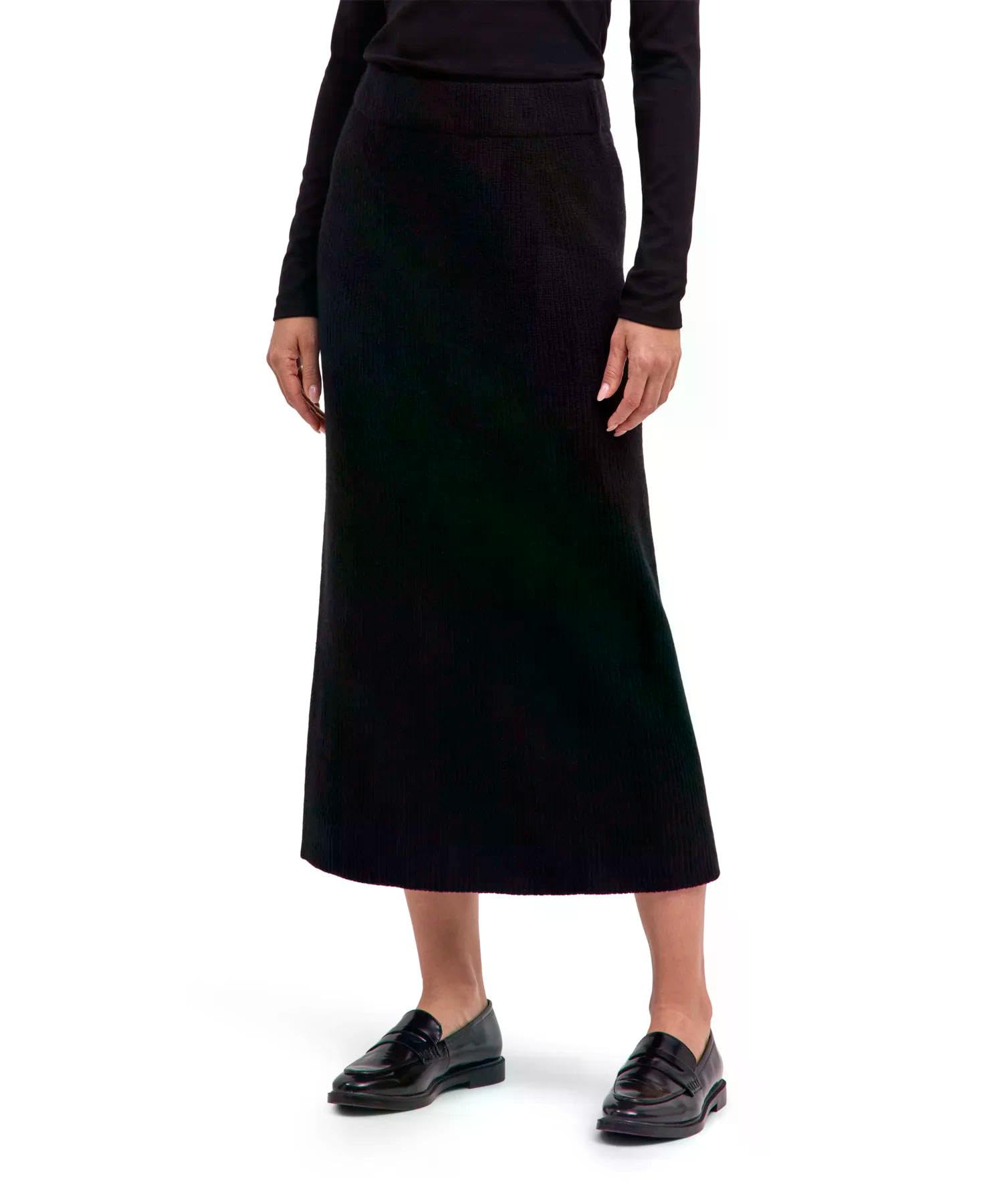 falke-selection-ribbed-midi-rock-damen-schwarz-lammwolle image 1
